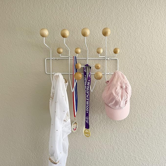 Mod Made Mid Century Modern Bubble Wall Mounted Coat Rack, Wood Color Ball White Frame