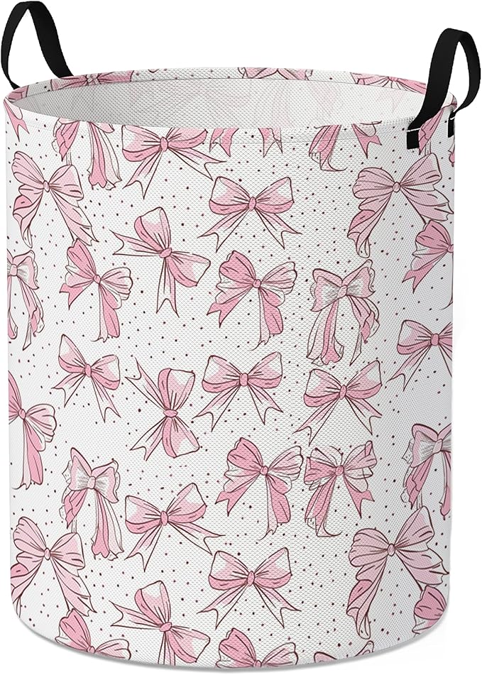 Pink Laundry Basket for Bedroom,Dirty Clothes Basket,Laundry Basket with Handles,Kids Girls Room Canvas Hamper Bag,Blankets,Towel,Toy Storage Organizer