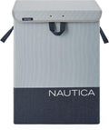 Nautica - Laundry Basket, Foldable Hamper & Storage Bin with Lid, Closet Organizers, Home Essentials (Grey Block)