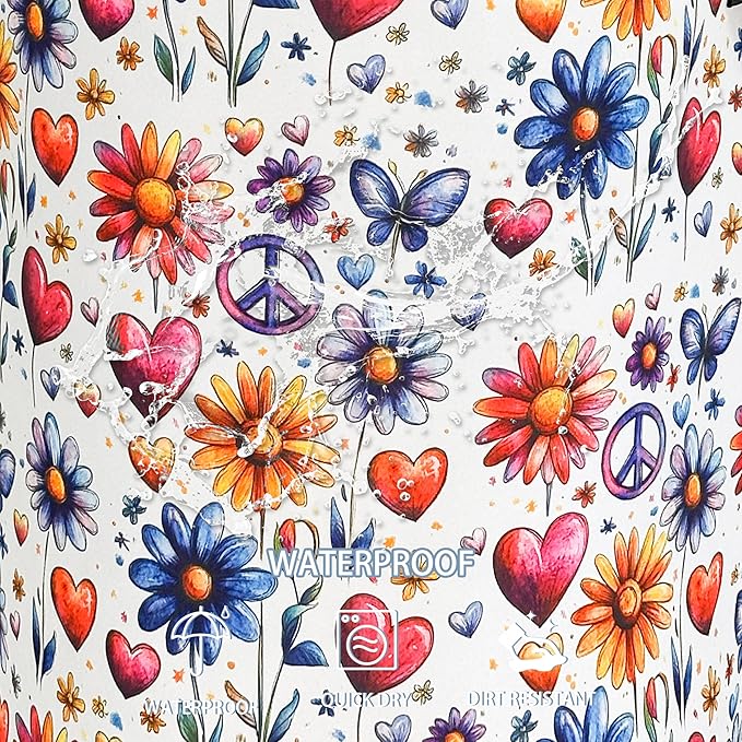 Peace Flowers Laundry Basket Hippie Floral Foldable Waterproof Oxford Cloth Funny Tote Bag Laundry Hamper Clothes Storage Bucket Toy Organizer For Bathroom/Laundry Storage/Bedroom 18.9x16.5 Inch