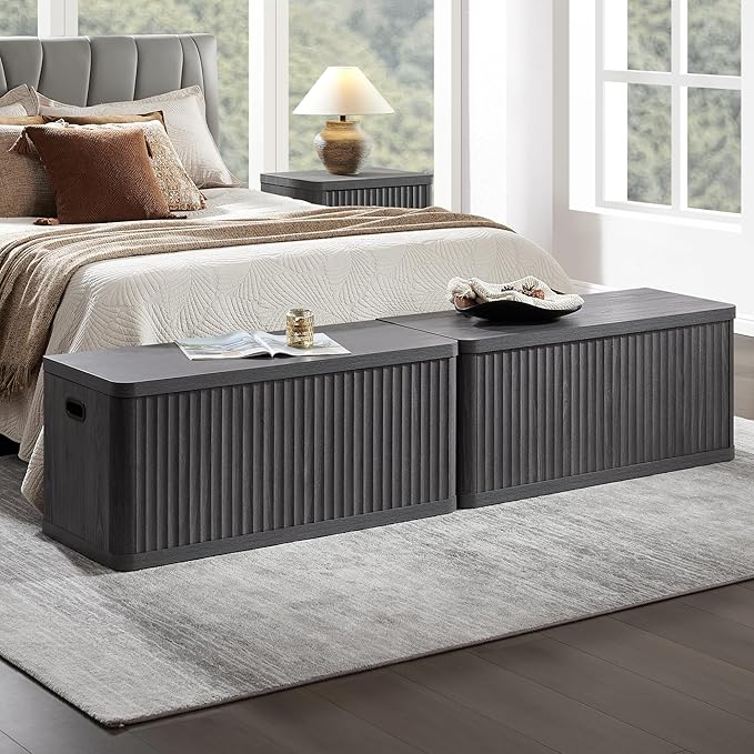 SICOTAS Storage Bench 80.4" Wide Shoe Bench with Lift Top Large Wooden Storage Chest Trunk Modern Blanket Chest with 4 Safety Hinges & Seating for Bedroom Entryway Living Room Hallway