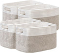 UBBCARE 4 Pack Storage Baskets for Organizing, Shelf Baskets with Handles, Woven Storage Baskets for Bookcase/Cube Shelf/Closet, 14.5"L x 9.8"W x 9"H, White&Light Brown