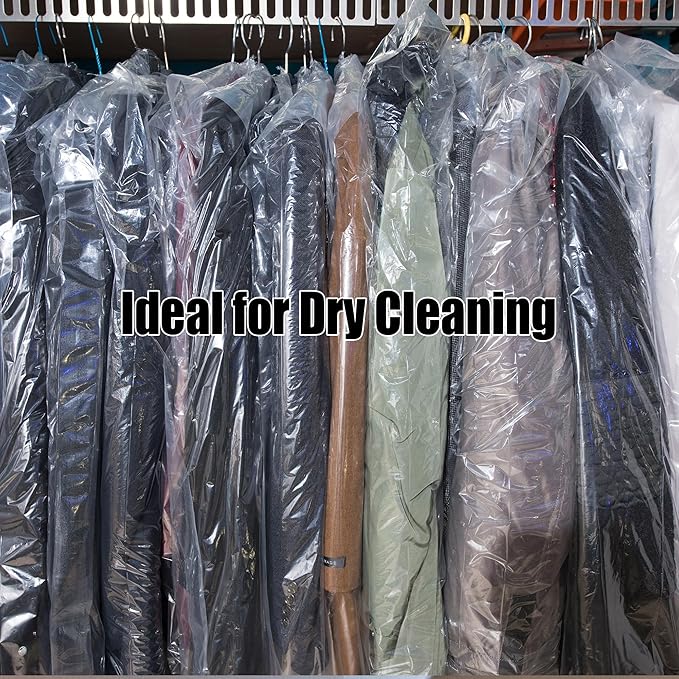 60inch Dry Cleaning Bag - 50pcs Extra Long Plastic Clear Dress Bags for Gowns, Disposable Garment Bags for Hanging Clothes