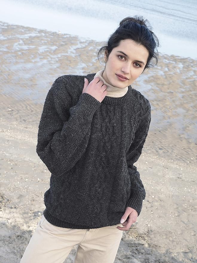 Aran Crafts Basket Stitch Crew Neck Sweater (100% Wool)