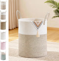 Tall Laundry Basket with Handles, 53L Portable Dirty Clothes Hamper, Boho Cotton Rope Storage Bin for Blankets Kids Toys Gifts, Decorative Organizer for Baby Nursery Bedroom Bathroom, Brown