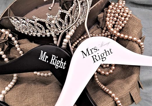 NAHANCO MRSAR20117 Bridal Hanger Set, Wooden Hangers Imprinted with Mr. Right and Mrs. Always Right, 17” (2 Piece Set)