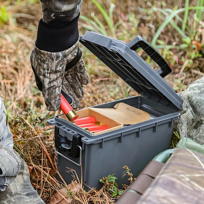 Sheffield 12759 4-Pack Ammo Storage Box, Stackable .30 Cal Field Boxes, Water and Dust Resistant, Lockable Storage Box with Handle, Secures Hunting Gear, Supplies, and Bullets, Made in USA, Gray