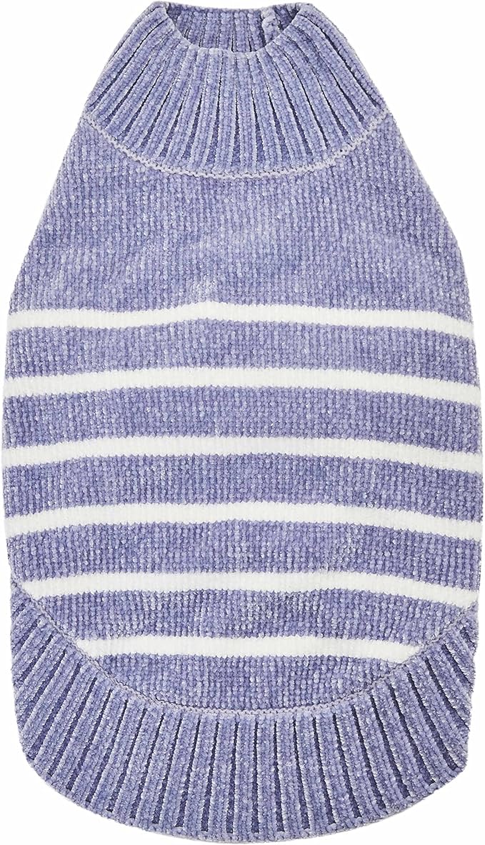 Blueberry Pet Cozy Soft Chenille Classy Striped Dog Sweater in Stonewash Blue, Back Length 10", Pack of 1 Clothes for Dogs