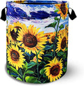 Beautiful Sunflower Flowers Laundry Basket Foldable Oxford Cloth Funny Tote Bag Laundry Hamper Clothes Storage Bucket Toy Organizer For Bathroom/Laundry Storage/Bedroom 18.9x16.5 Inch