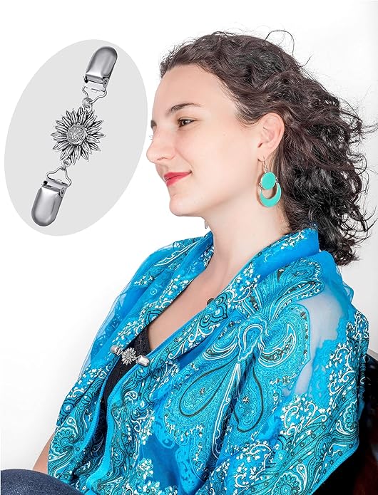 Jetec 4 Pieces Vintage Sweater Shawl Clips Retro Cardigan Collar Dress Shirt Brooch Clips for Women Wearing, 4 Styles