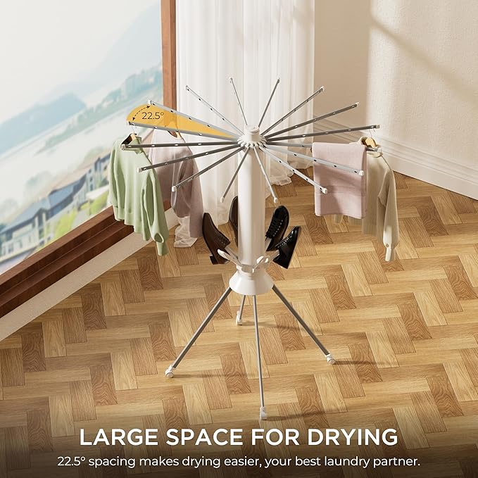 Clothes Drying Rack 4-Legged, Foldable Laundry Drying Racks with Anti-Slip Holes and 4 Pulleys, Shoe Dryer Rack, Outdoor Portable Drying Rack Clothing, Indoor Dry Rack for Clothes, Shoes, Towel