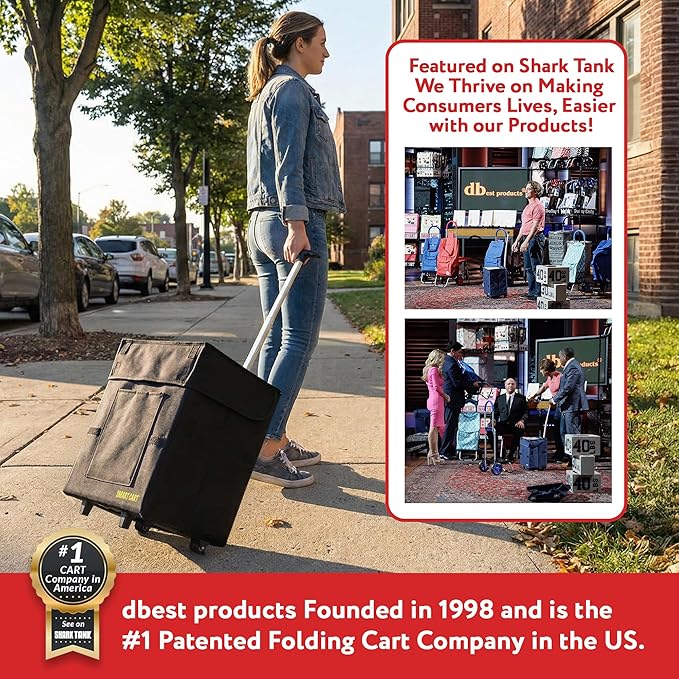 dbest products Bigger Smart Cart, Black Collapsible Rolling Utility Cart Basket Grocery Shopping Teacher Hobby Craft Art