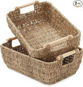Casafield Set of 2 Seagrass Oval Storage Baskets with Wooden Handles - Large, Woven Bin Organizers