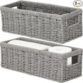 Vagusicc Wicker Storage Basket, Paper Rope Wicker Baskets with Handles, Toilet Paper Basket for Toilet Tank Top, Small Wicke Baskets for Organizing Shelves, 2-Pack, Grey