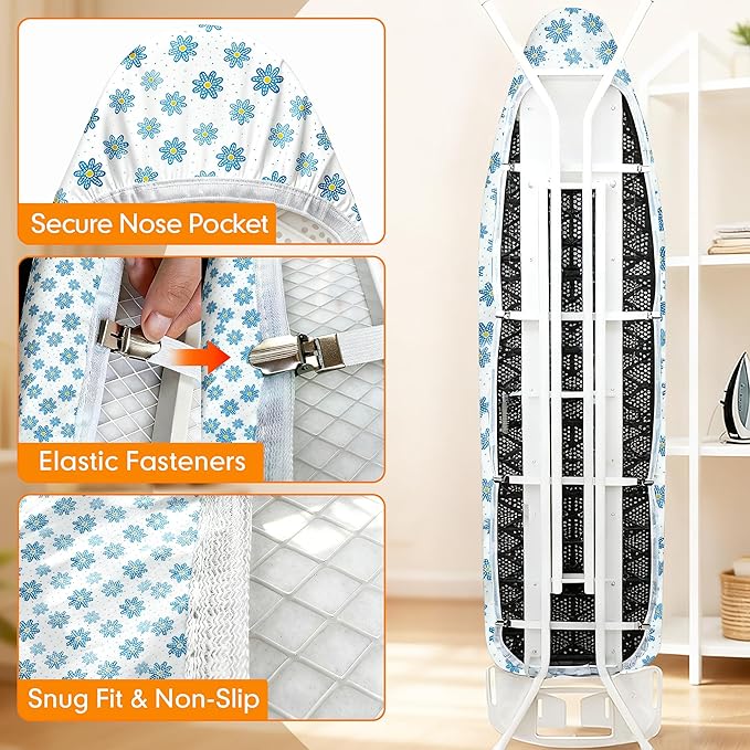 Ironing Board Cover and Pad, 21x54 Extra Large Thick Iron Padding, Scorch & Stain Resistant Ironing Board Cover, Heavy Duty Iron Board Padded with Adjustable Fasteners Durable Elastic Edge, Daisy
