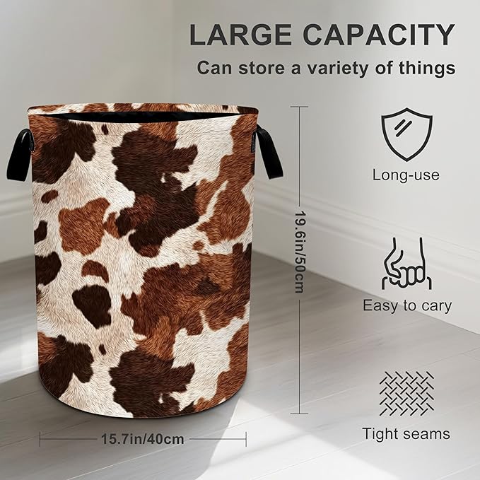 Cow Fur Print Laundry Basket Storage Bin Foldable Laundry Hamper Clothes Storage Bucket Organizer 19.6x15.7 Inch For Laundry Room/Bedroom/Bathroom