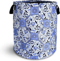 Chinoiserie Style Blue And White Porcelain Laundry Basket Foldable Oxford Cloth Funny Tote Bag Laundry Hamper Clothes Storage Bucket Toy Organizer For Bathroom/Laundry/Bedroom 18.9x16.5 In