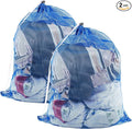 2 Pack Large Mesh Laundry Bags, 24" x 36" Heavy Duty Strong Drawstring Dirty Clothes Bags with Soft Breathable Net, Machine Washable Laundry Bag for College, Dorm, Camp, Travel and Family Use(Blue)