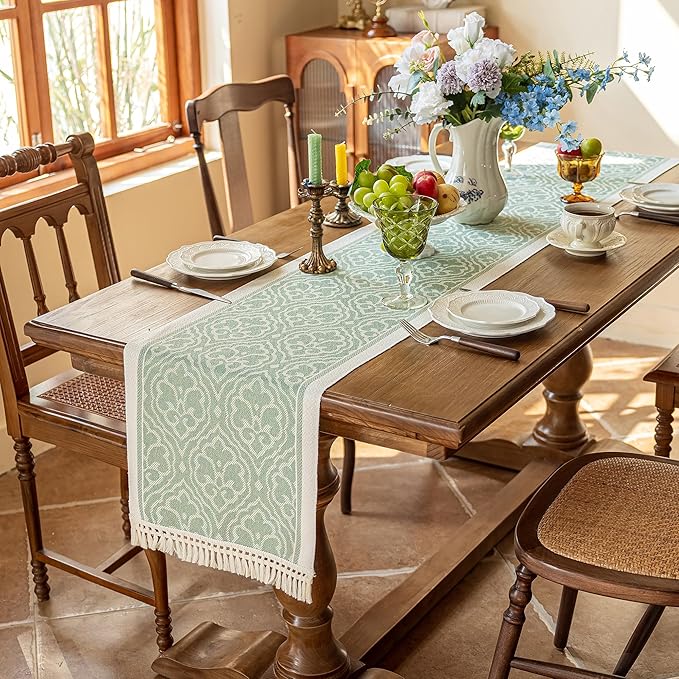 Table Runners 83 Inches,Waterproof Boho Table Runner with Tassel Fringe,Table Runner for Party Coffee Table