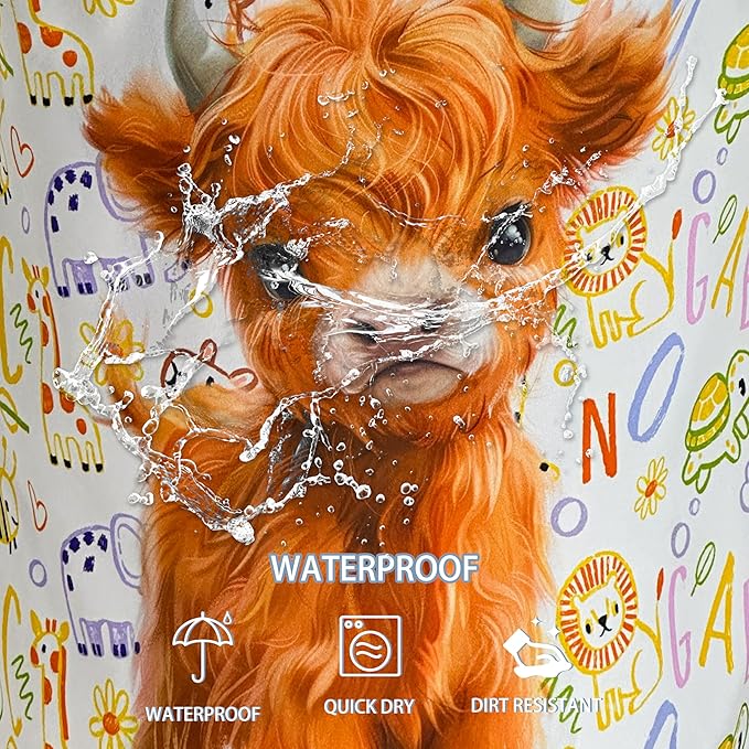 Cute Highland Cow Laundry Basket Calf Foldable Waterproof Oxford Cloth Funny Tote Bag Laundry Hamper Clothes Storage Bucket Toy Organizer For Bathroom/Laundry Storage/Bedroom 18.9x16.5 Inch