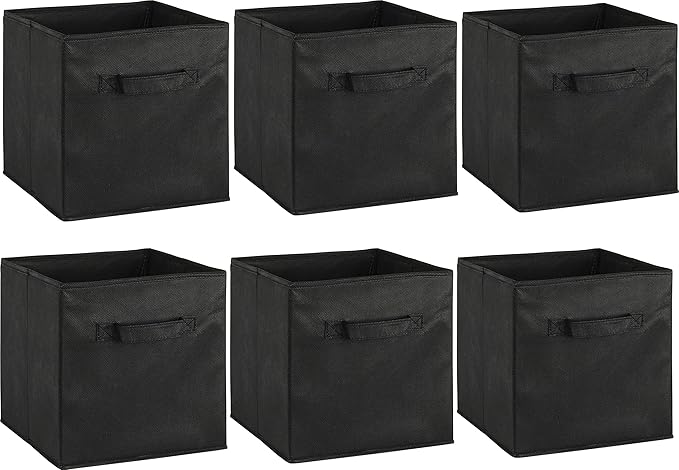 Simple Houseware Foldable Cube Storage Bins, 11-Inch Black, 6-Pack Fabric Cubes Organizer for Closet or Shelves