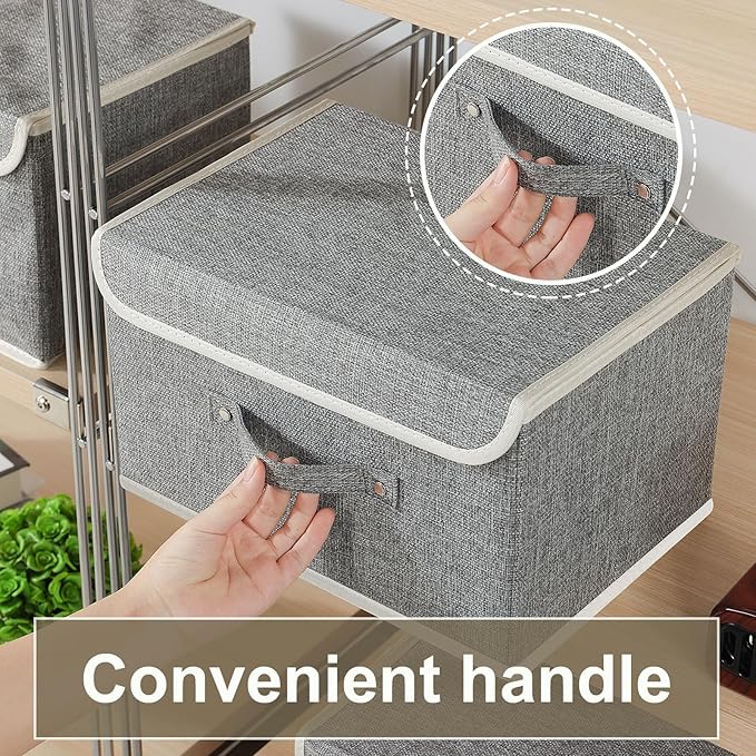 Fabric Storage Bins Cube Organizers with Flip-Top Lid and Handles,Storage Boxes for Organizing Home,Office,and Closet,Grey,5 Pack 13 X 9.1 X 7.9 in