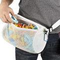 Honeycomb Mesh Zippered Clothespin Bag for clothesline, Waist Pack Many Ways to Wear, Breathable Fabric, Large Opening, Large-Capacity, Hanging Clothespin Holder Bag Storage Organizer with Hooks