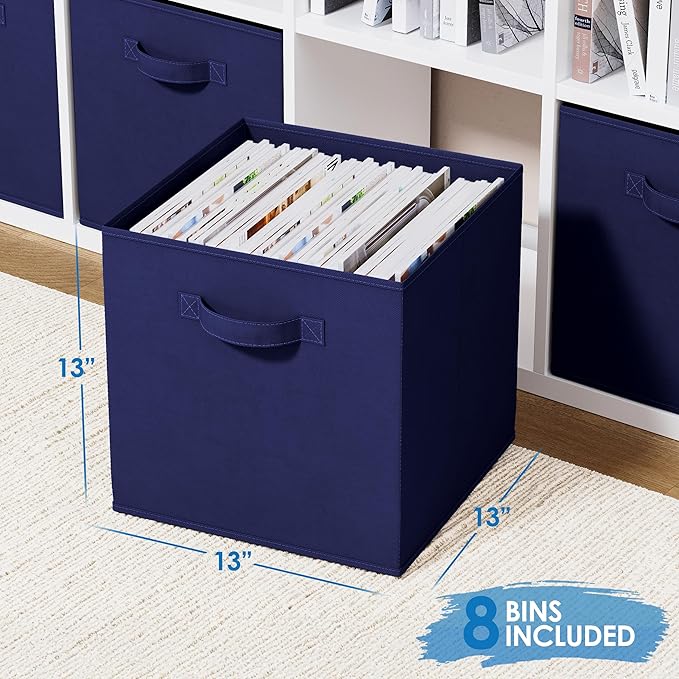 Fabric Storage Cubes for Cube Organizer - 8 Pack Heavy Duty Storage Bins - 13 Inch Cube Storage Bin, Use As A Clothes Storage Box In Closet, Baskets For Shelves or Cubbies Storage bins (Navy Blue)
