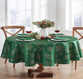 Newbridge Fancy Metallic Snowflake Christmas Fabric Tablecloth, 60 x 84 Inch Oval, Hunter Gold, No-Iron Soil Resistant Sparkling Snowflakes Woven Holiday Table Cover