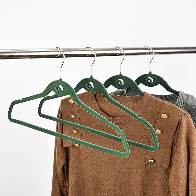 Heavy Duty Velvet Hangers with Cascade Hook, Durable, 360 Degree Rotatable Hook (50, Green)