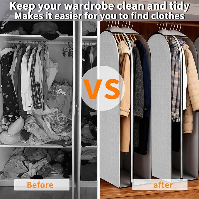 3 Pcs 10" Gusseted Garment Bags, 40" & 50" PEVA Moth-Proof Breathable Dust Cover,Garment Bags,Hanging Clothes Covers with Bedroom, Suits, Padded Clothes, Shirts Prevent Dust