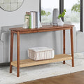Alaterre Furniture Calais Console Table - 48-Inch Entryway Table with Woven Shelf - Solid Acacia Wood Modern Sofa Table (Warm Chestnut)