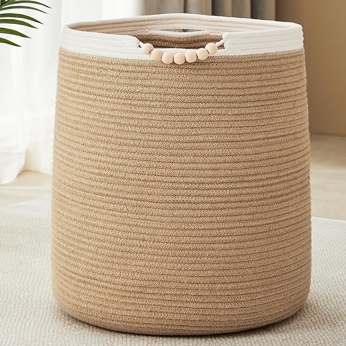 65L Woven Jute Laundry Hamper Basket for Clothes Boho Wicker Rope Baskets for Blanket in Living Room Bedroom Baby Nursery Hamper Bin for Kids 16"Wide 19"Tall