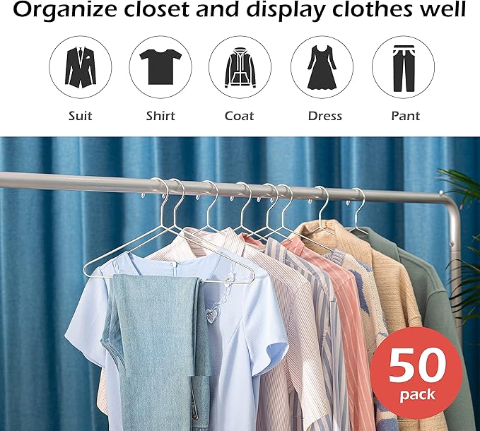KEETDY 20 Pack Metal Hangers Coat Hangers Heavy Duty Stainless Steel Clothes Hanger for Closet Clothing Shirt Suit Pant 16.4 Inch
