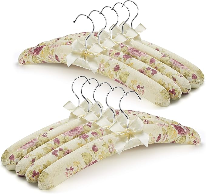 Padded Clothes Hangers for Sweaters – Women Padded Coat Hangers- Foam Hanger Non Slip Satin Canvas Covers for Adults Wedding Bridesmaid (Pack of 10)