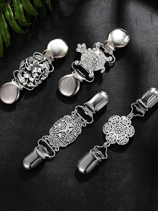 Jetec 4 Pieces Vintage Sweater Shawl Clips Retro Cardigan Collar Dress Shirt Brooch Clips for Women Wearing, 4 Styles