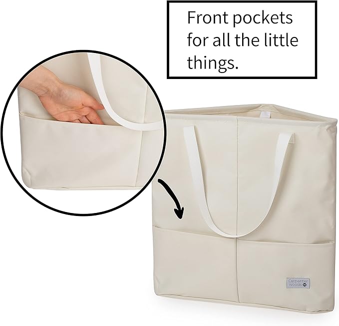 Clothes Hanger Organizer Bag with Handles, Hanger Holder, Hanger Storage, Hanger Stacker, Hanger Caddy, Closet Laundry Hamper Corner Bathroom Organizer Triangle storage (Beige White)