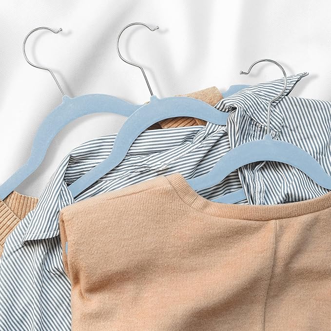 Casafield 50 Velvet Kid's Hangers - 14" Size for Children's Clothes - Light Blue