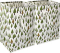2 pack 75L Large Laundry Basket Green Laundry Hamper With Extended Handles, Freestanding Waterproof Clothes Hamper for Boys,Kids woodland decor, Nersery,Bedroom, Bathroom.(Green tree)