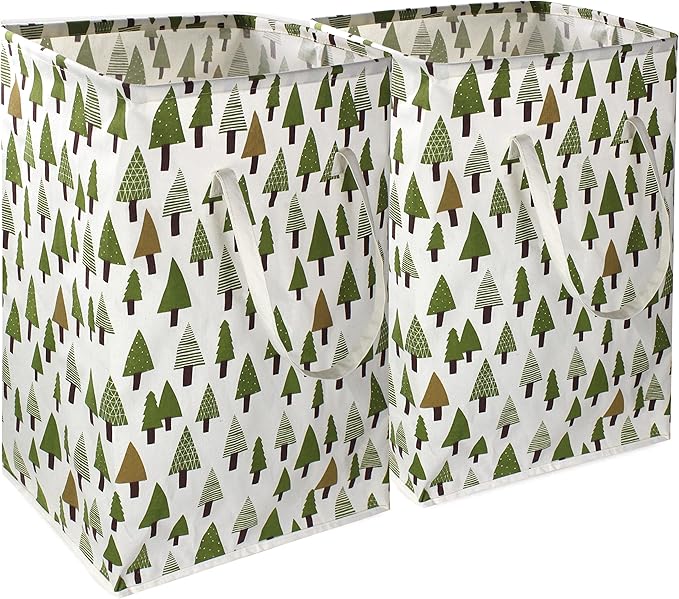 2 pack 75L Large Laundry Basket Green Laundry Hamper With Extended Handles, Freestanding Waterproof Clothes Hamper for Boys,Kids woodland decor, Nersery,Bedroom, Bathroom.(Green tree)