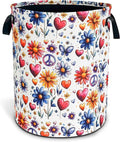 Peace Flowers Laundry Basket Hippie Floral Foldable Waterproof Oxford Cloth Funny Tote Bag Laundry Hamper Clothes Storage Bucket Toy Organizer For Bathroom/Laundry Storage/Bedroom 18.9x16.5 Inch