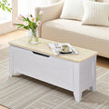 VECELO 43.3" Storage Bench, Shoe Bench with Handwoven Wicker Cushion, Ottoman Storage Trunk with Safety Hinges, Ideal for Entryway, Bedroom, Living Room, White