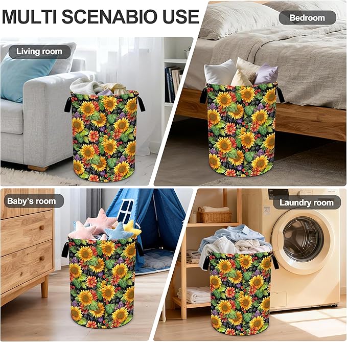Sunflowers Laundry Basket Storage Bin Foldable Laundry Hamper Clothes Storage Bucket Organizer 19.6x15.7 Inch For Laundry Room/Bedroom/Bathroom