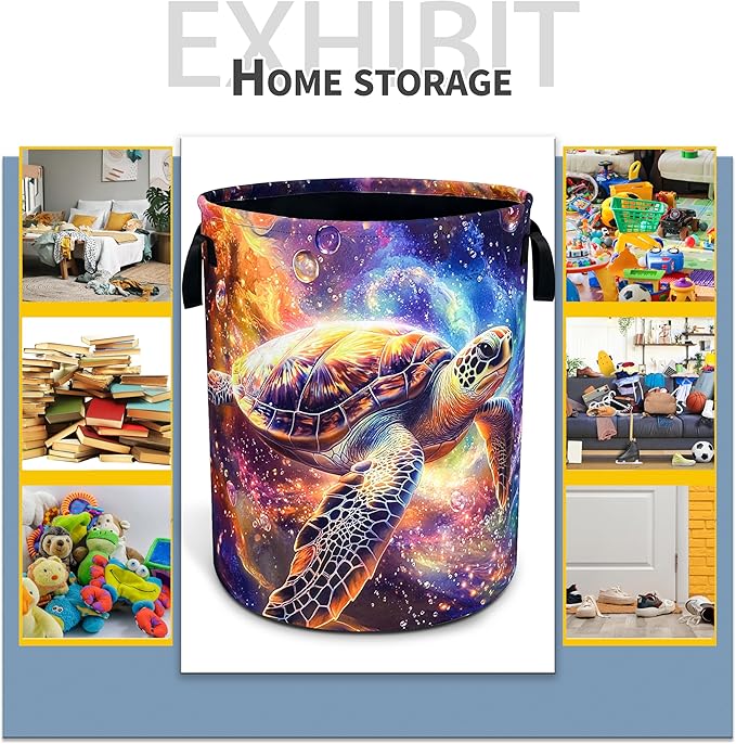 Sea Turtle Laundry Basket Galaxy Space Foldable Waterproof Oxford Cloth Funny Tote Bag Laundry Hamper Clothes Storage Bucket Toy Organizer For Bathroom/Laundry Storage/Bedroom 18.9x16.5 Inch