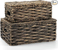 Set of 2 Black Wicker Baskets with Lid