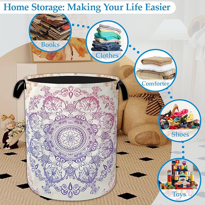Groovy Mandala Laundry Basket Collapsible Laundry Hamper with Handle, Oxford Clothes Toy Storage Bin for Bathroom Bedroom Room Decor, Gift Basket 16" X 20.8"