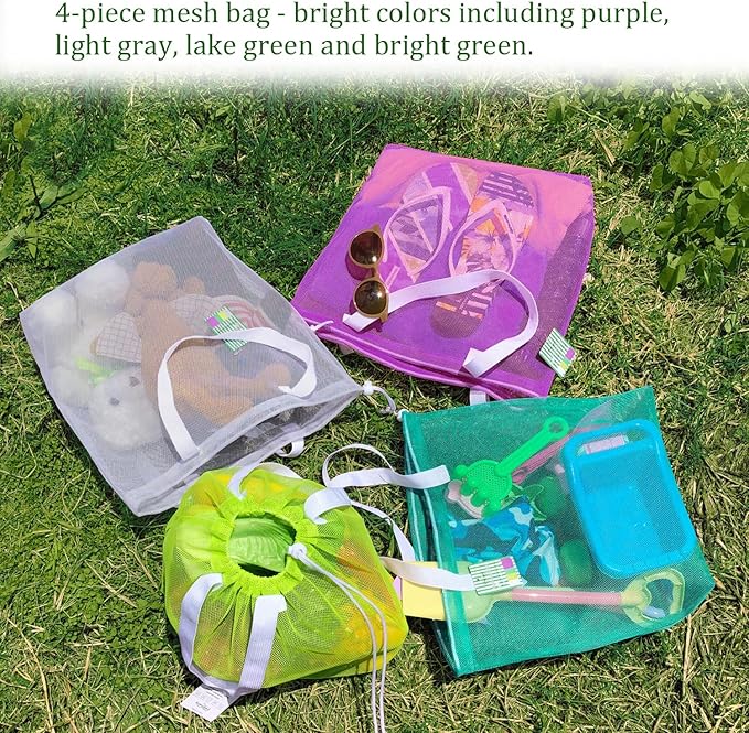 4Pieces Cute Mesh Pool Tote Bags,Mesh Beach Bags With Drawsting For Swim,Travel,Party