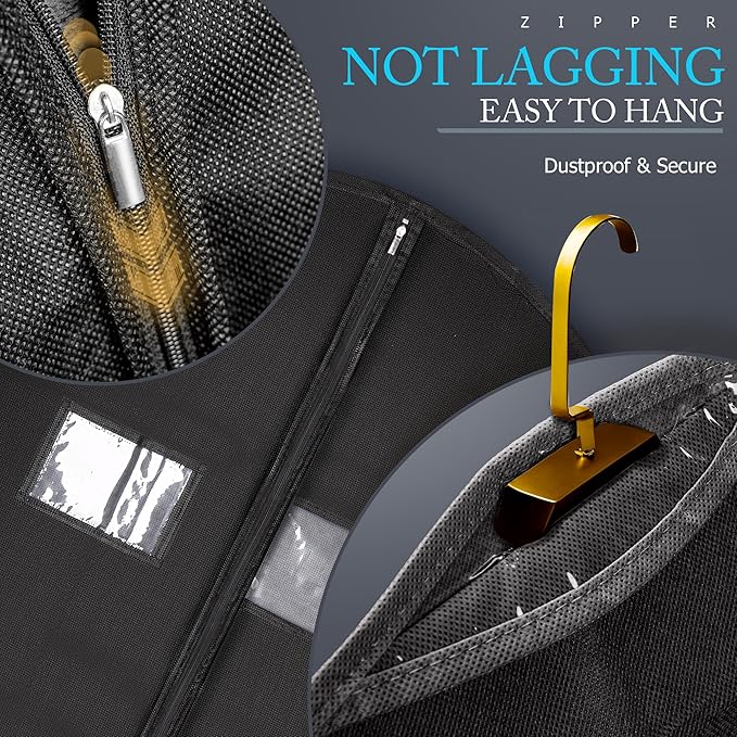 5 Pack 60-inch Suit Bag Garment Bag for Travel and Storage, Garment Bags for Hanging Clothes with Zipper and Visible Transparent Window, Black
