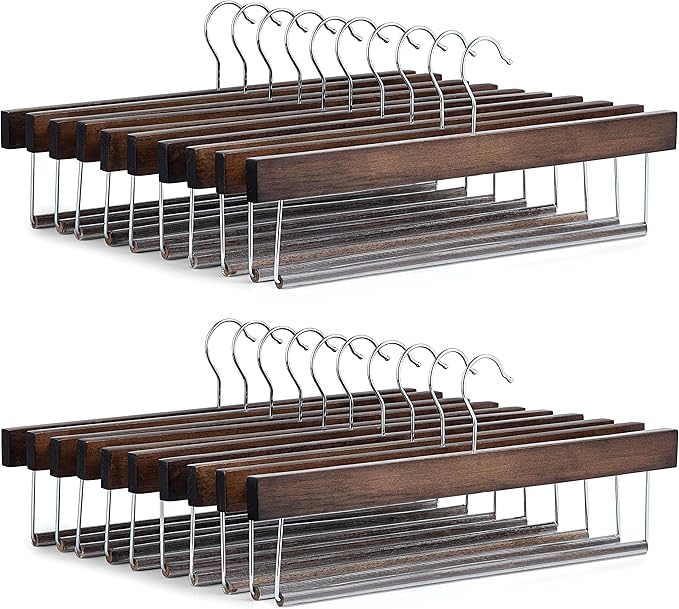 ZOBER Vintage Wooden Pant Hanger with Bar 20 Pk