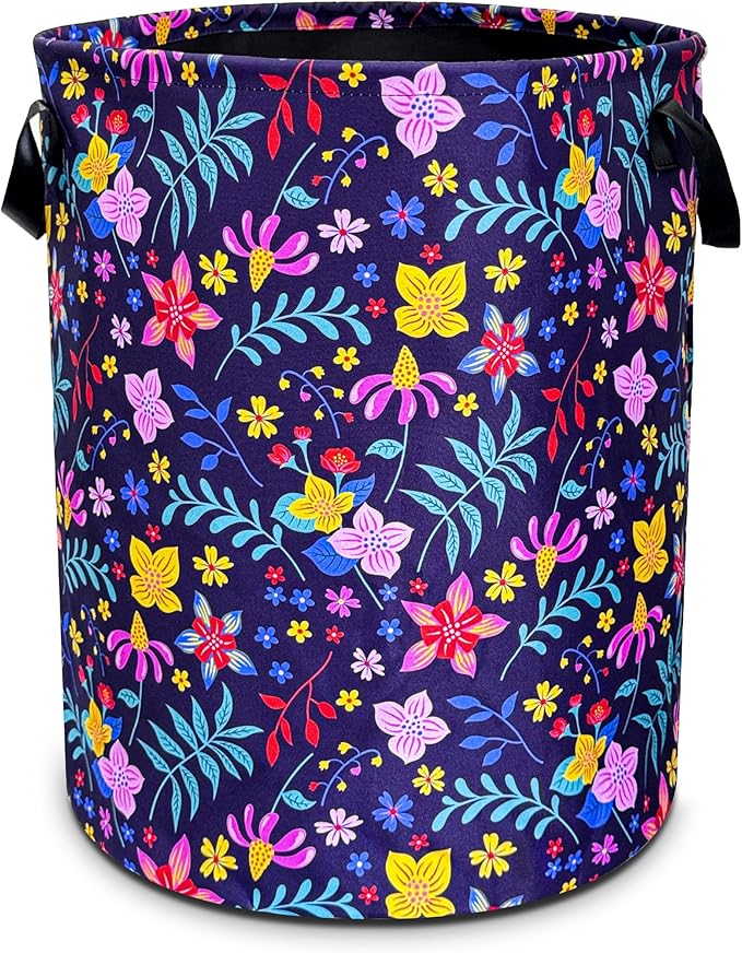 Flowers Laundry Basket Floral Foldable Oxford Cloth Funny Tote Bag Laundry Hamper Clothes Storage Bucket Toy Organizer For Bathroom/Laundry Storage/Bedroom 18.9x16.5 Inch